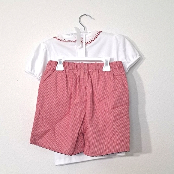 Edgehill Collection Girls Peter Pan Collar Short Sleeve Top & Gingham Shorts Set - Picture 3 of 4